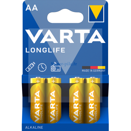 Piles alcalines AA Varta Longlife (blister de 4)
