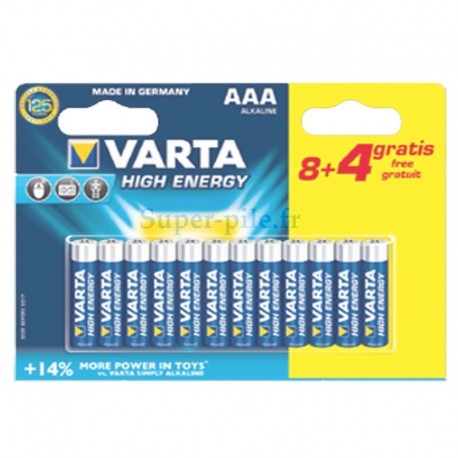 Piles alcalines AAA Varta High Energy (8+4 gratuites) Piles alcalines AAA Varta High Energy (8+4 gratuites)