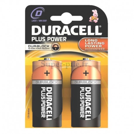 Piles alcalines LR20 Duracell Plus Power (blister de 2)