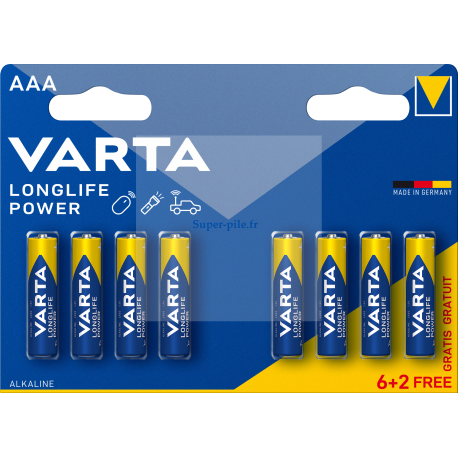 Super-pile: Piles alcalines AAA Varta Longlife Power (6+2 gratuites)