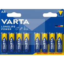 Piles alcalines AA Varta Longlife Power (6+2 gratuites)