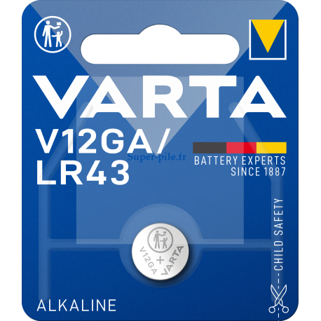 Pile alcaline LR43 - V12GA Varta (blister de 1)